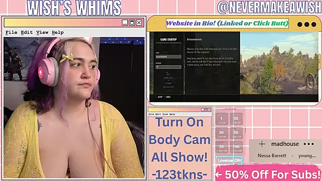 Snapshot of nevermakeawish chatting on July 8, 2026, 10:49 am nevermakeawish online show from July 8, 2026, 10:49 am